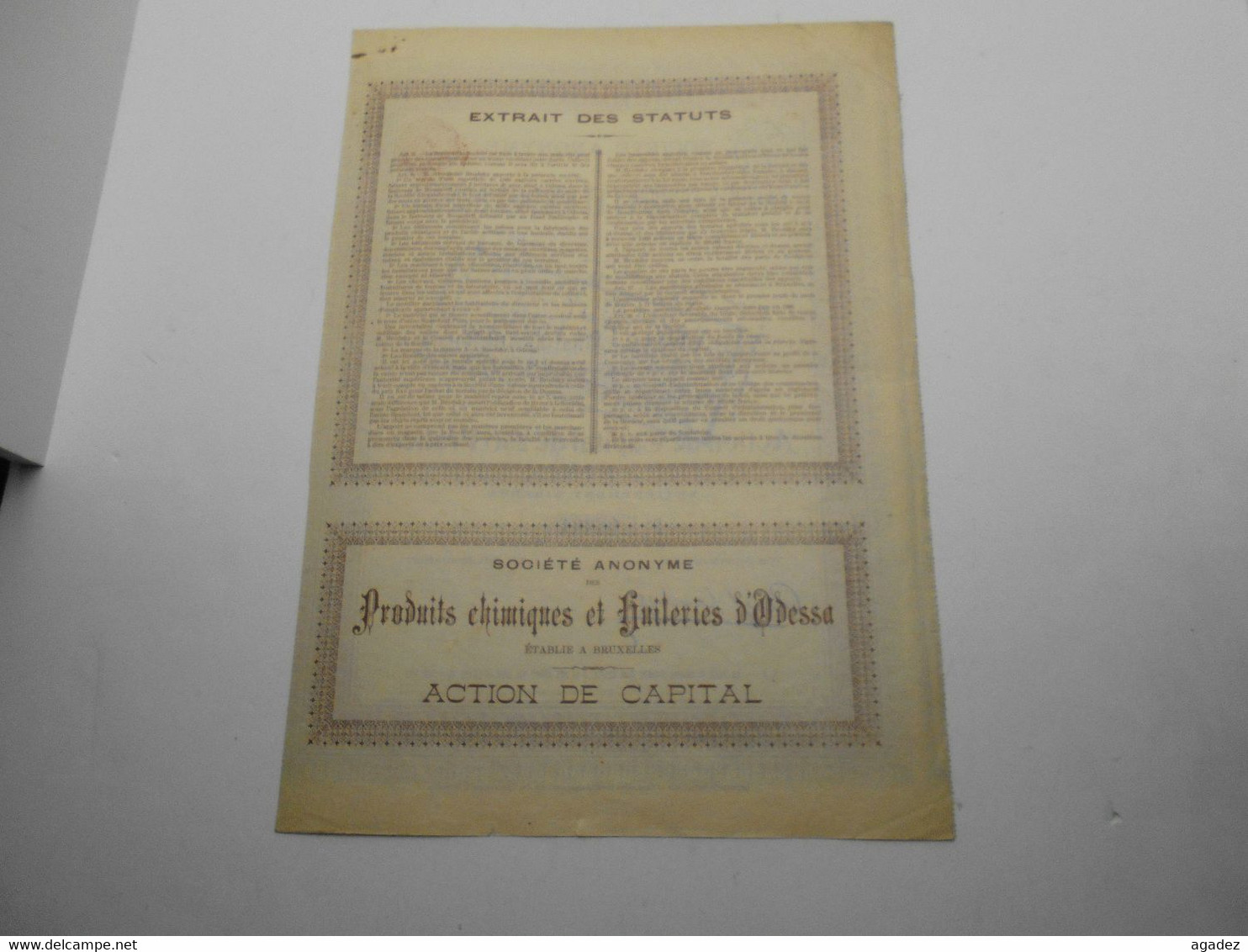 Action " Produits Chimiques Et Huileries D'Odessa " 1896 " Share"Chemicals & Oil-works Of Odessa "Russie Russia N° 08364 - Russia