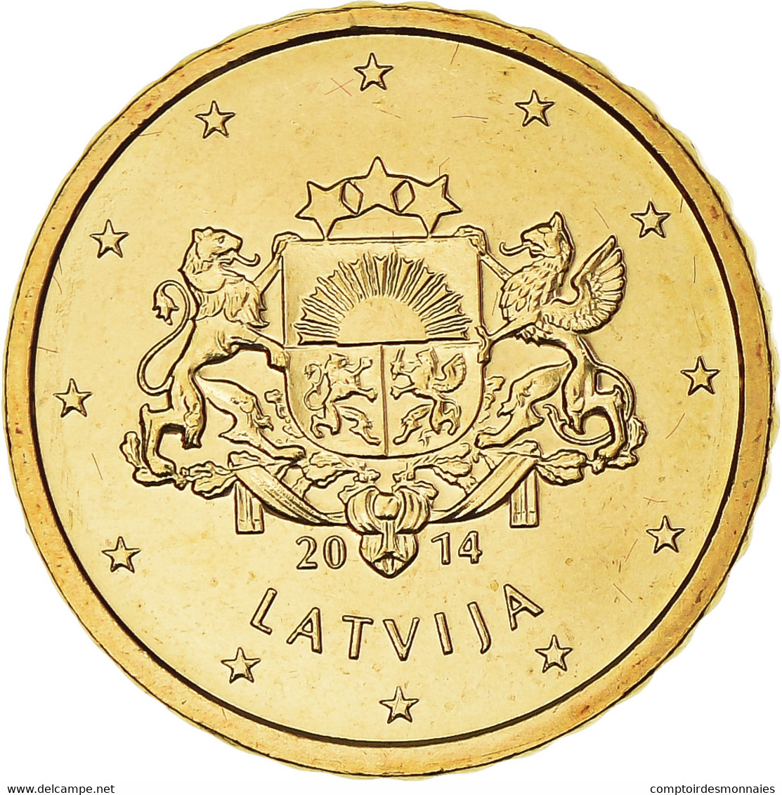 Lettonie, 10 Euro Cent, 2014, FDC, Laiton - Lettonia