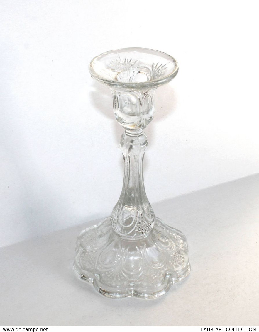 JOLI ANCIEN BOUGEOIR FLAMBEAU EN VERRE MOULÉ, GRAVÉ - VINTAGE ART NOUVEAU H:20cm (3008.15) - Candelabri E Candelieri