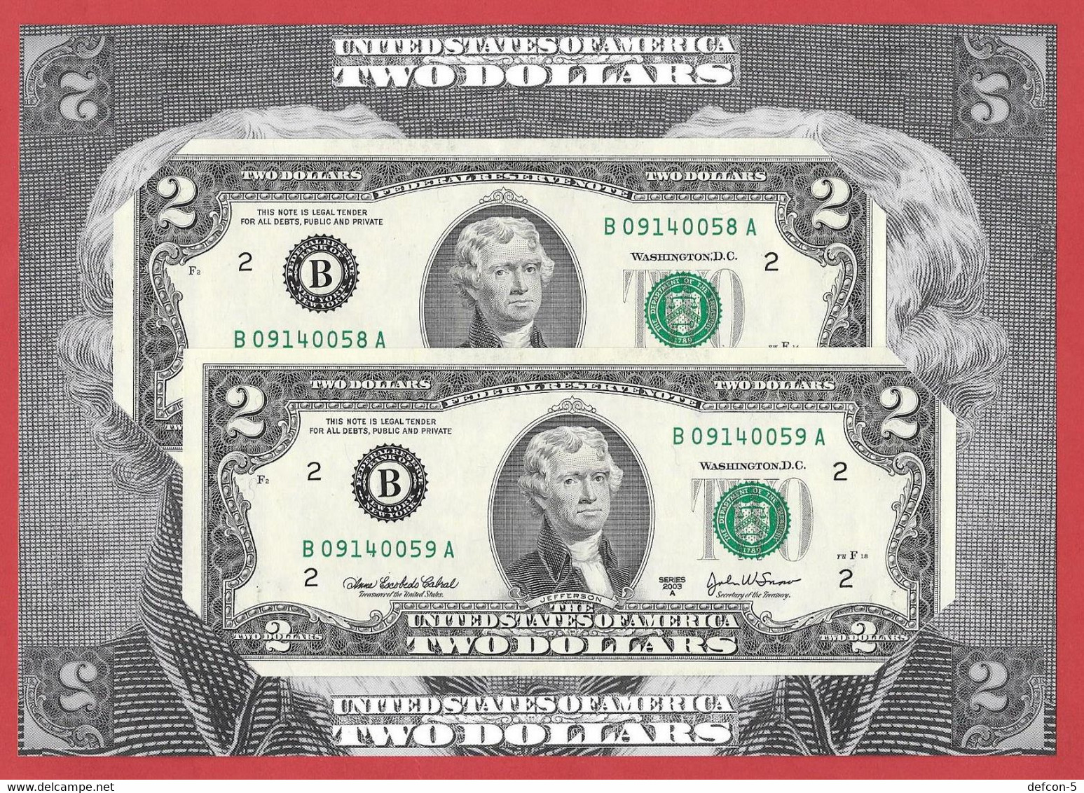 Rarität ! 2X 2 US-Dollar Fortlaufend Auf Informations-Blatt [2003] > B 09140058 A + ...59 A < {$002-019BL} - Valuta Nazionale