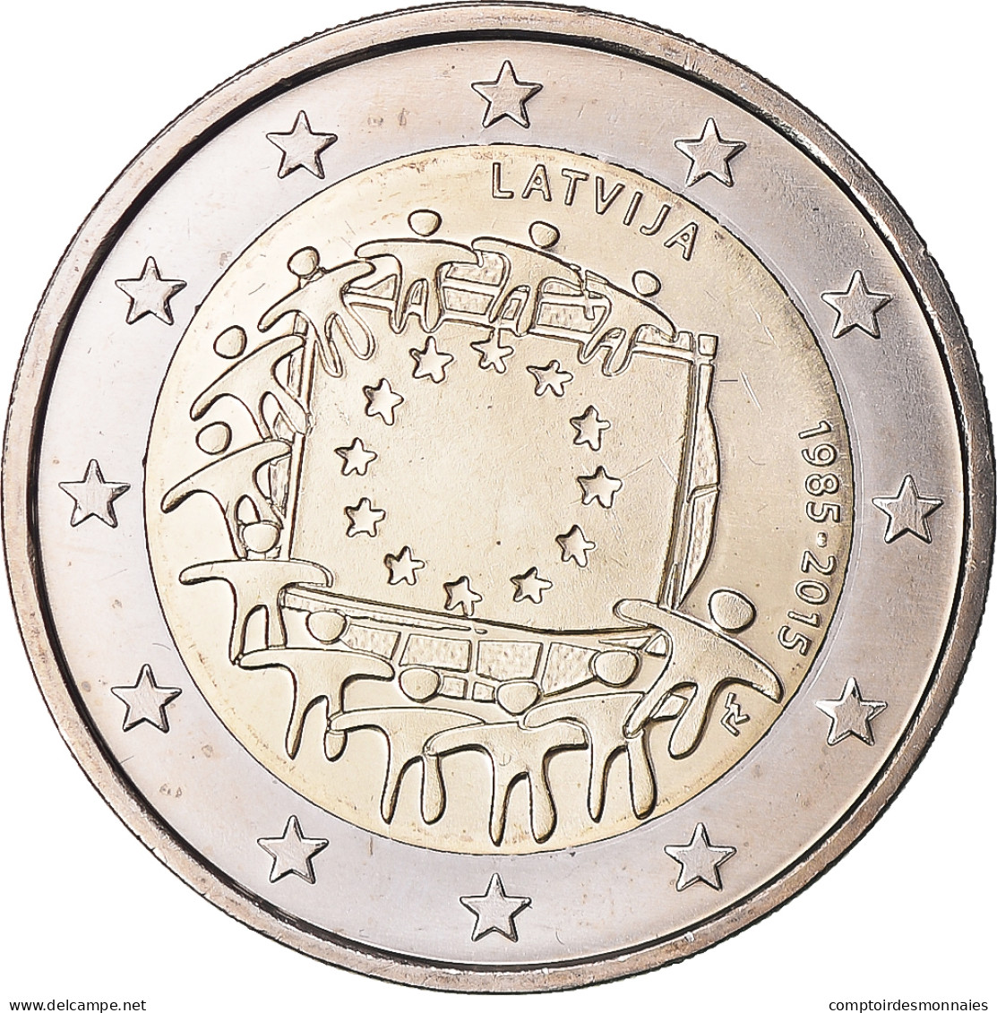 Lettonie, 2 Euro, 2015, 30 Ans   Drapeau Européen, SPL+, Bimétallique, KM:New - Lettonie