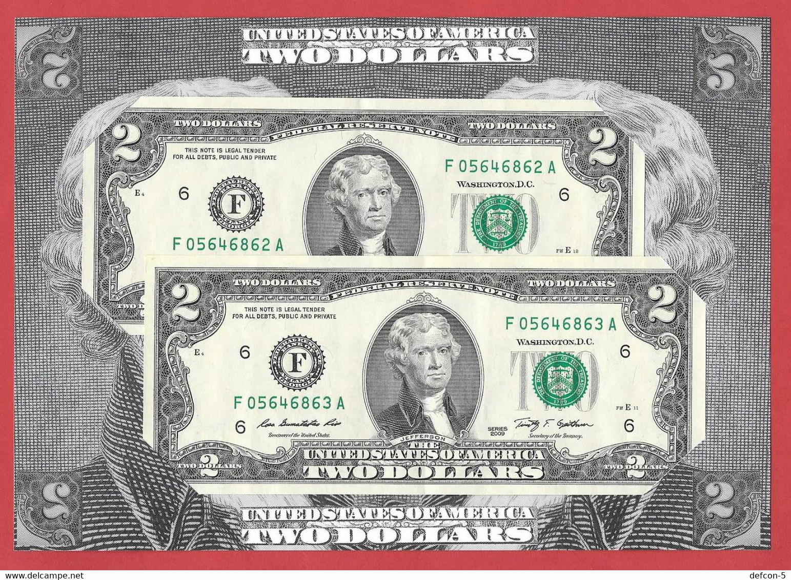 Rarität ! 2X 2 US-Dollar Fortlaufend Auf Informations-Blatt [2009] > F 05646862 A + ...63 A < {$002-023BL} - National Currency