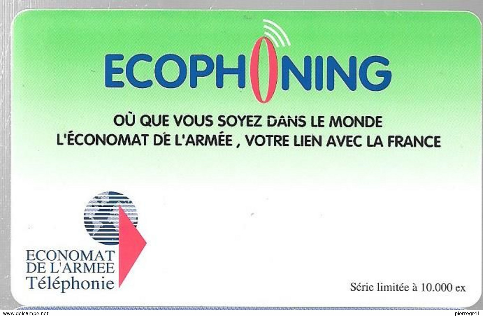 CARTE-PREPAYEE-MILITAIRE- ECOPHONING-VERT-10000Ex-TBE -  Cartes à Usage Militaire