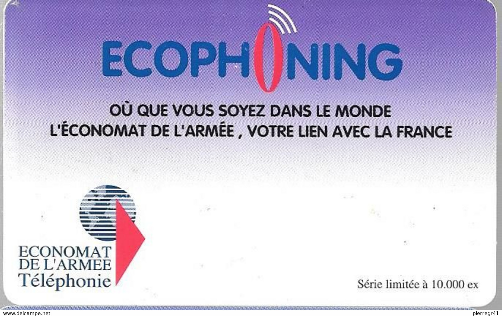 CARTE-PREPAYEE-MILITAIRE- ECOPHONING-VIOLET-10000Ex-TBE - Military Phonecards