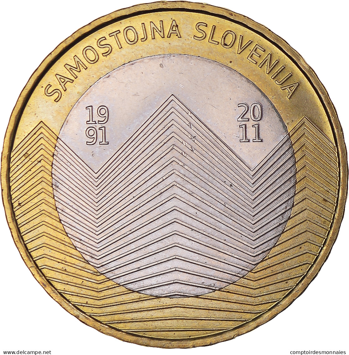 Slovénie, 3 Euro, Independence 20th Anniversary, 2011, TTB+, Bimétallique - Slovenië