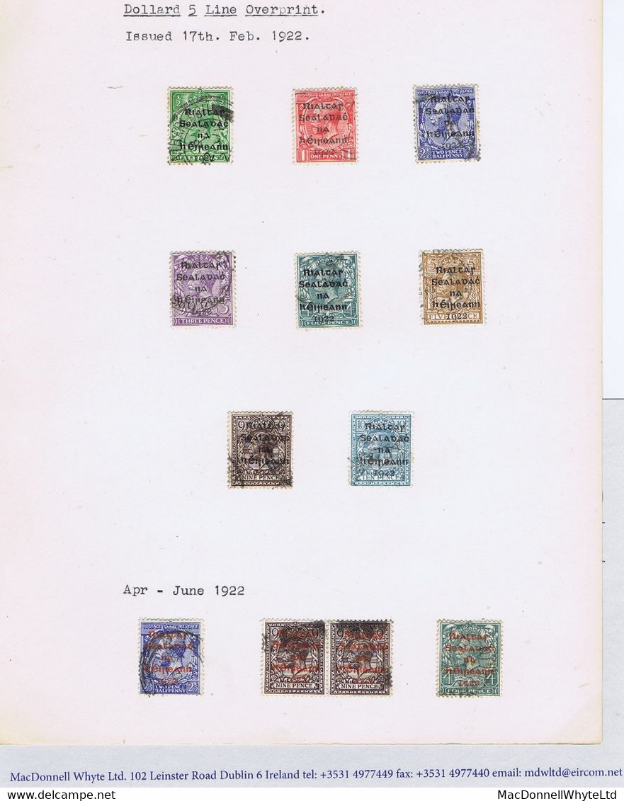 Ireland 1922 Dollard Rialtas 5-line Overprint Low Values Used, Black Ovpt Set Of 8, Red Ovpt Set Of 3, Displayed On Page - Oblitérés