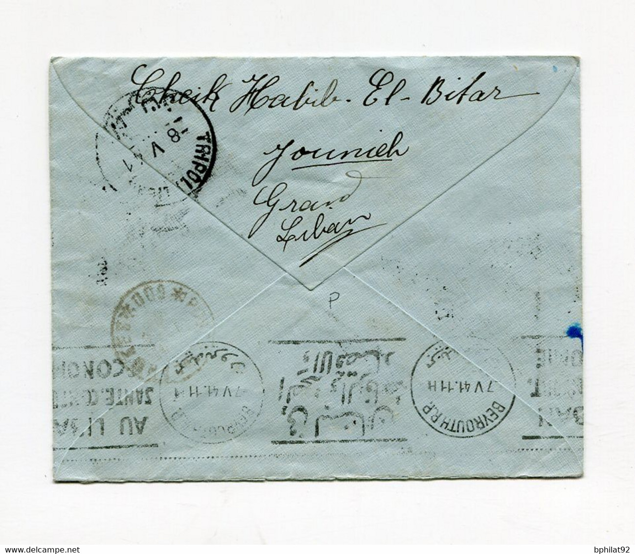 !!! GRAND LIBAN, LETTRE DE DJOUNIE DE 1941 POUR TRIPOLI AVEC CENSURE ET REEXPEDITION - Briefe U. Dokumente