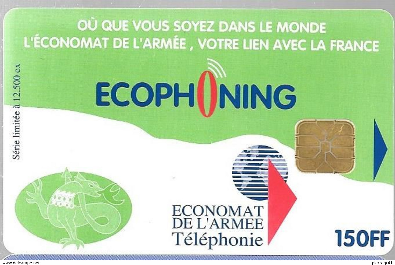 CARTE-PUCE-MILITAIRE- ECOPHONING-SFOR 15-150FF-V°ARMEE De TERRE-12500 Ex-VERTE-TBE - - Military Phonecards