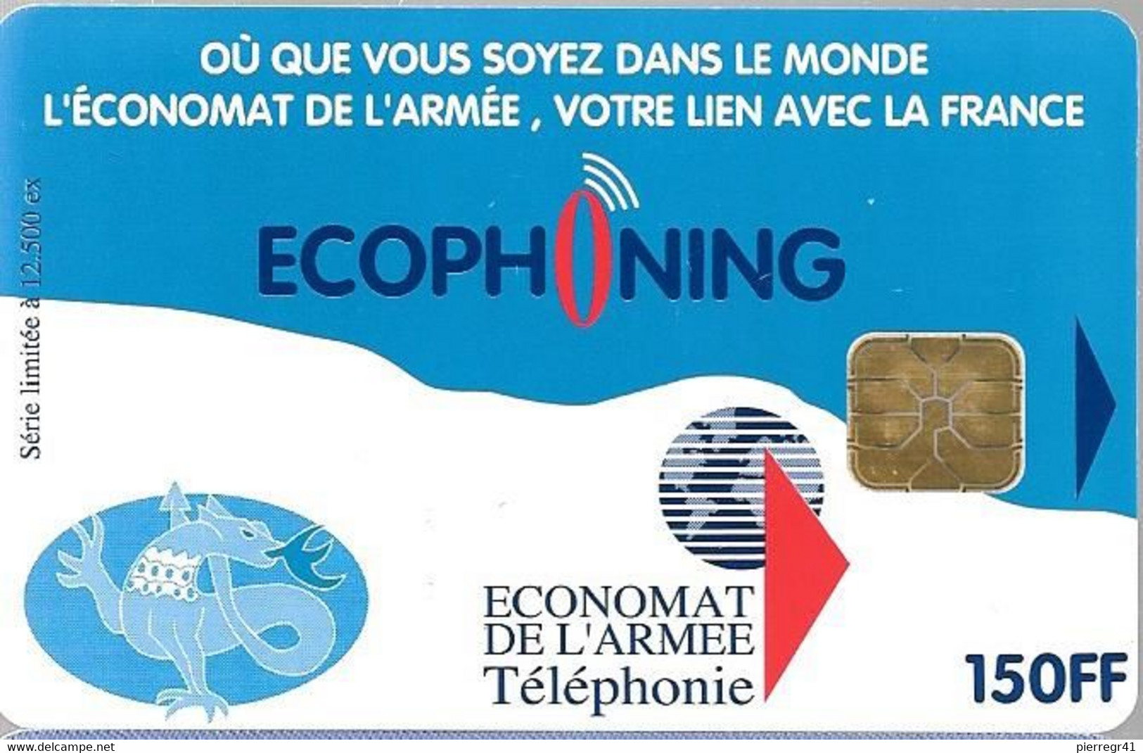 CARTE-PUCE-MILITAIRE- ECOPHONING-SFOR 12-150FF-V°ARMEE De TERRE-12500 Ex-VERTE-TBE - - Military Phonecards