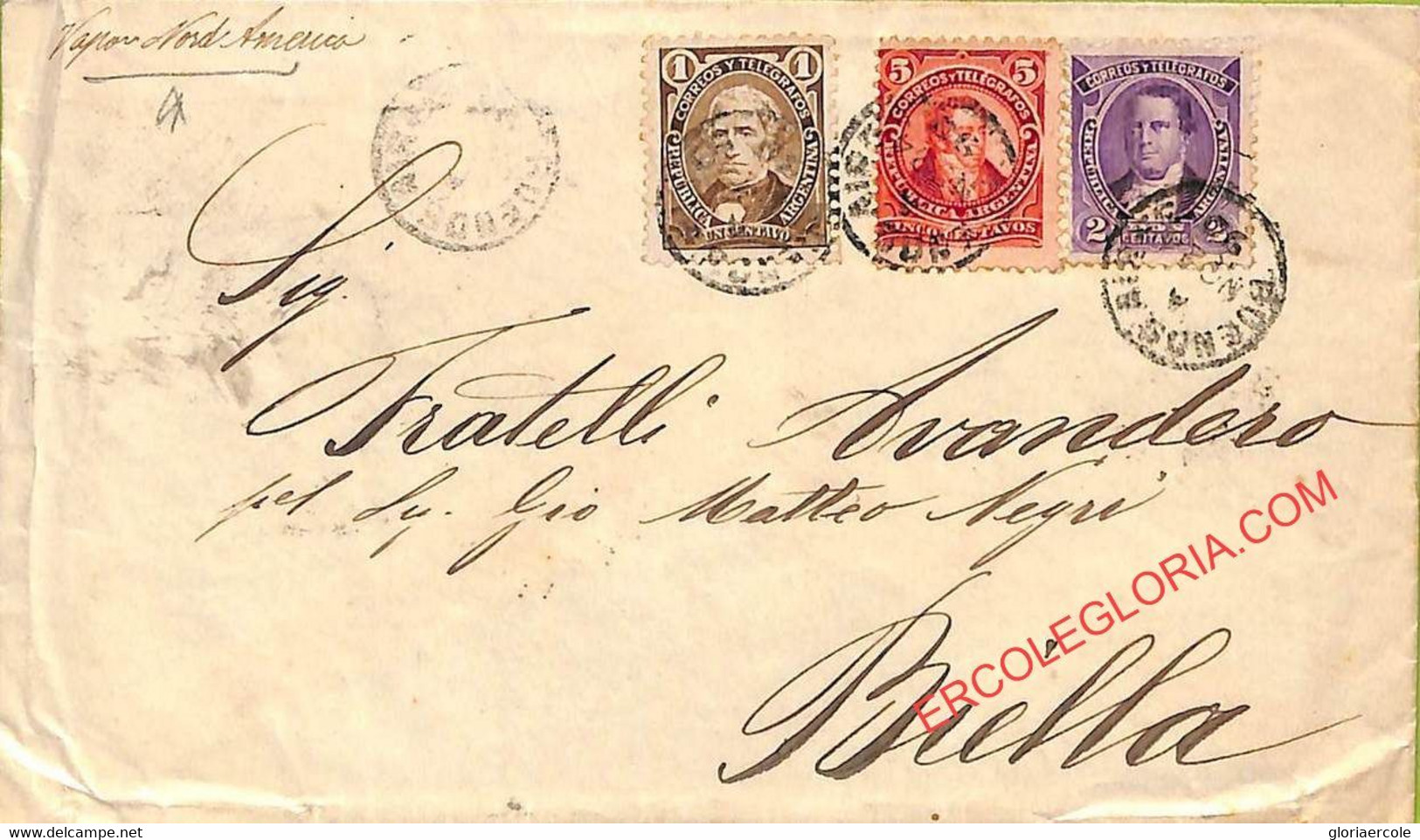 Ad6082 - ARGENTINA - POSTAL HISTORY - 3 Colour Franking COVER To ARGENTINA 1890 - Covers & Documents