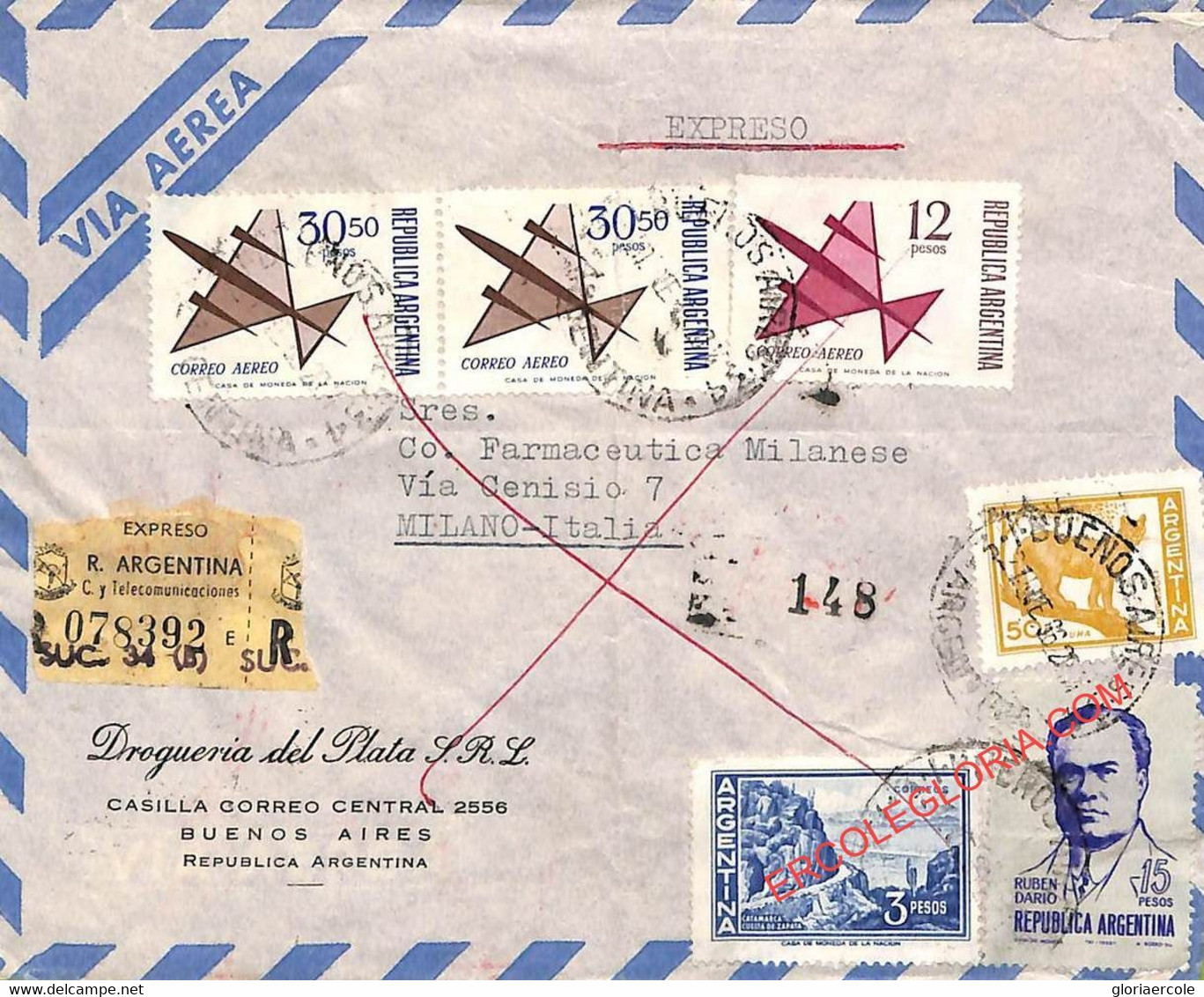 Ad6086 - ARGENTINA - POSTAL HISTORY - REGISTERED AIRMAIL COVER To ITALY 1966 - Lettres & Documents