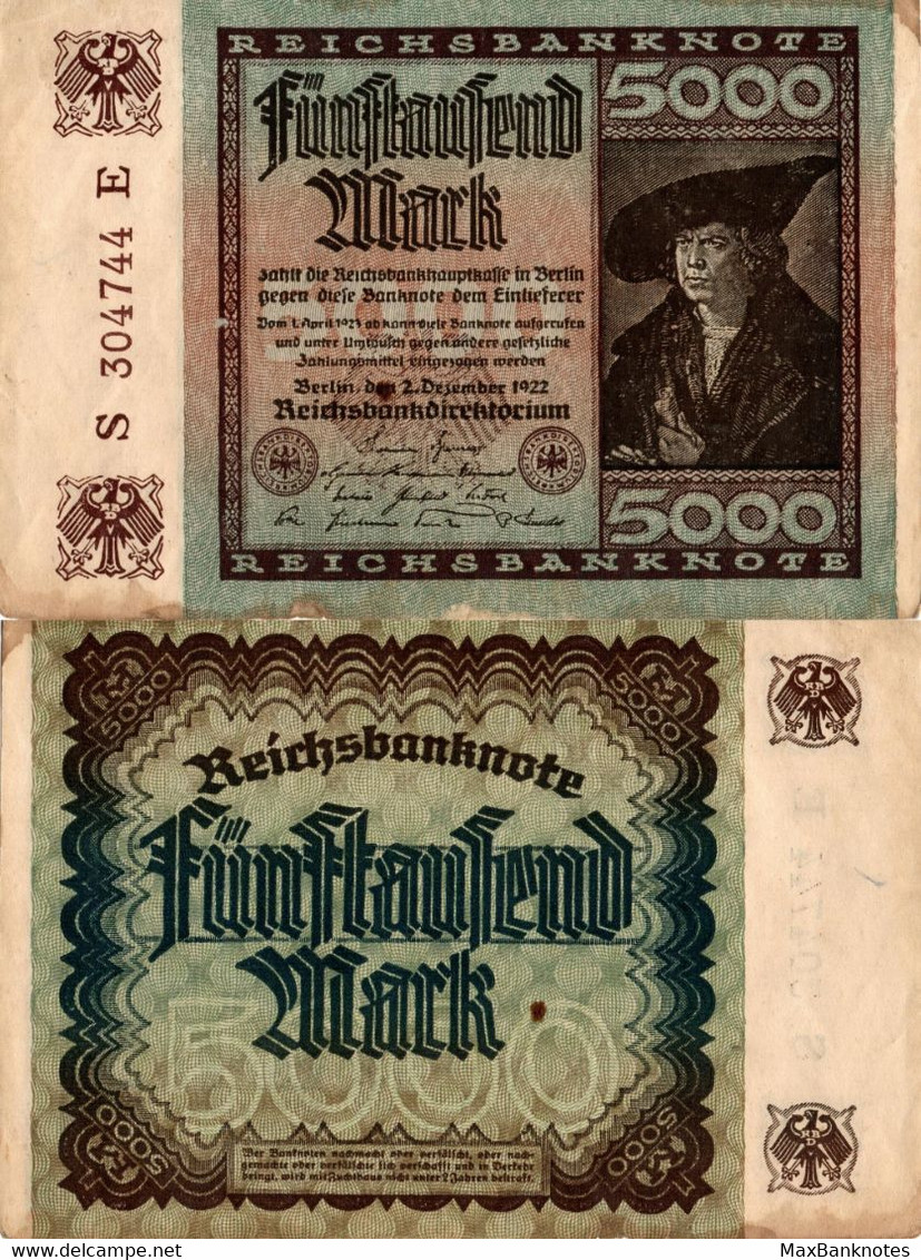 Germany / 5.000 Mark / 1922 / P-81(a) / VF - 5.000 Mark