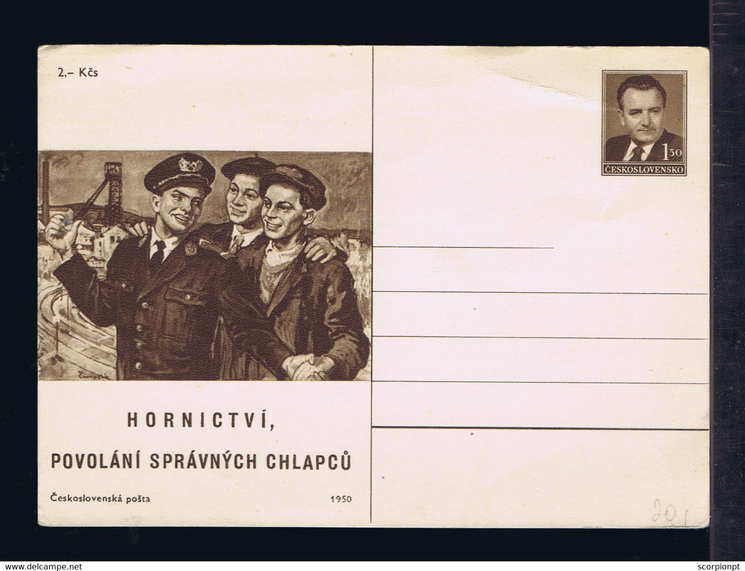 Sp9576A CESCOSLOVAKIA "MINING, Vocations Of The Right Boys" Jobs Métiers Mines Postal Stationery Mailed 1950 Issue - Autres & Non Classés