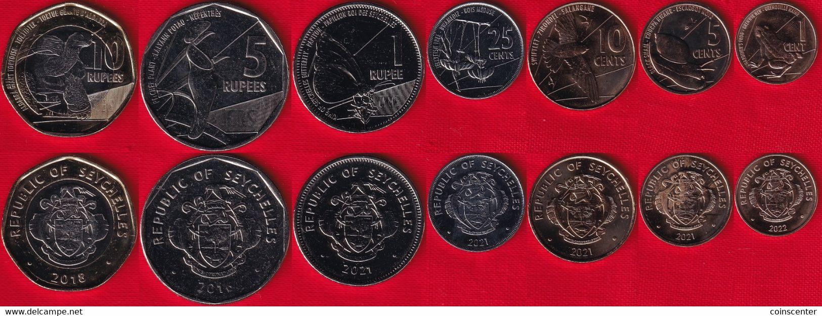 Seychelles Set Of 7 Coins: 1 Cent - 10 Rupees 2016-2022 UNC - Seychellen