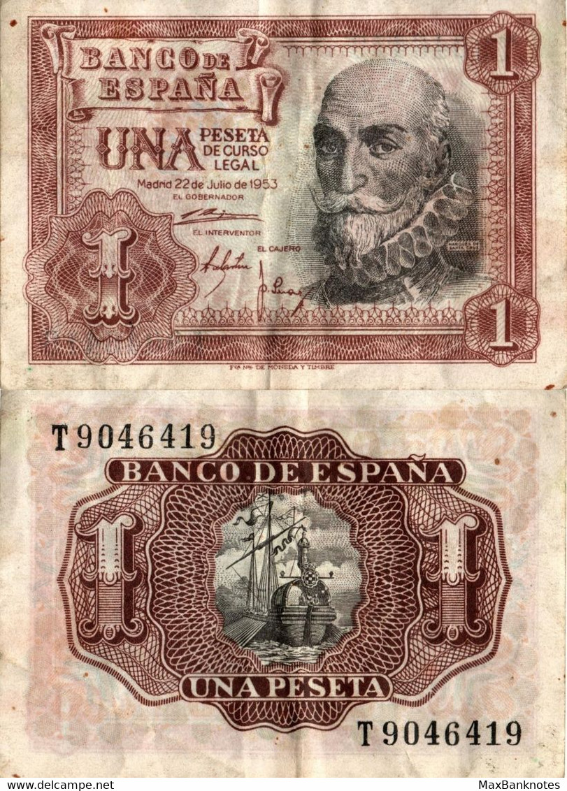 Spain / 1 Peseta / 1953 / P-144(a) / VF - 5 Pesetas