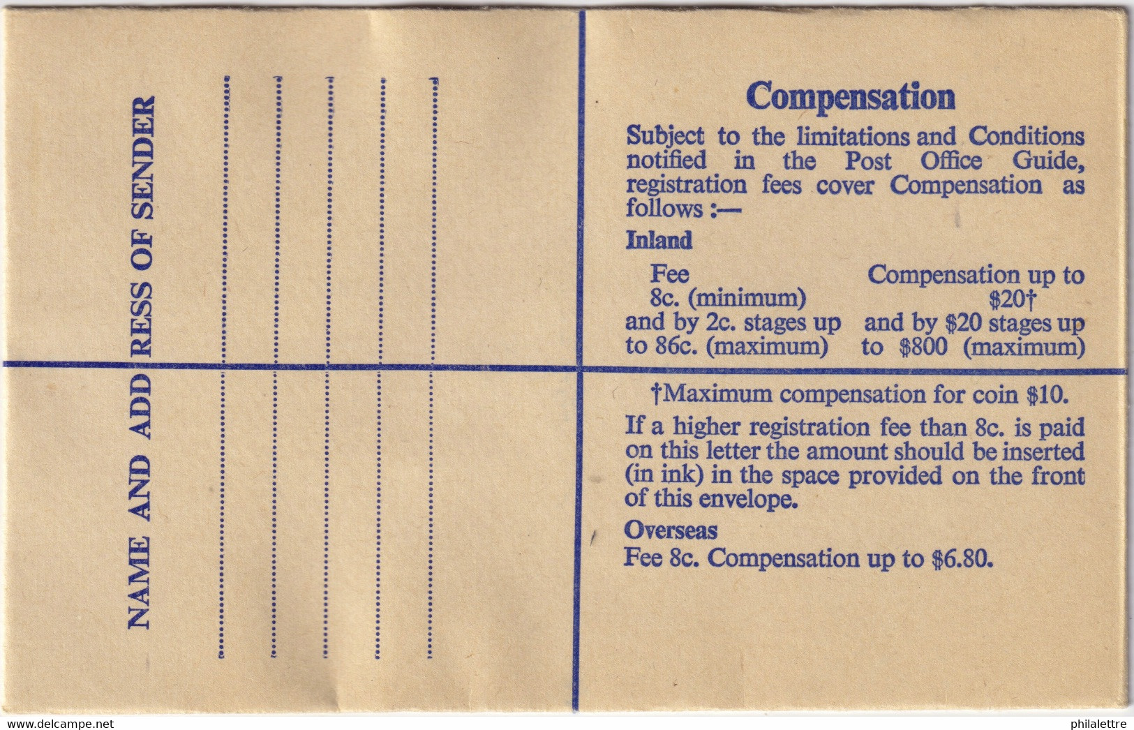 JAMAIQUE / JAMAICA - Registration Envelope (8c Fee, 3c Postage) Unused - Size F - Jamaïque (...-1961)