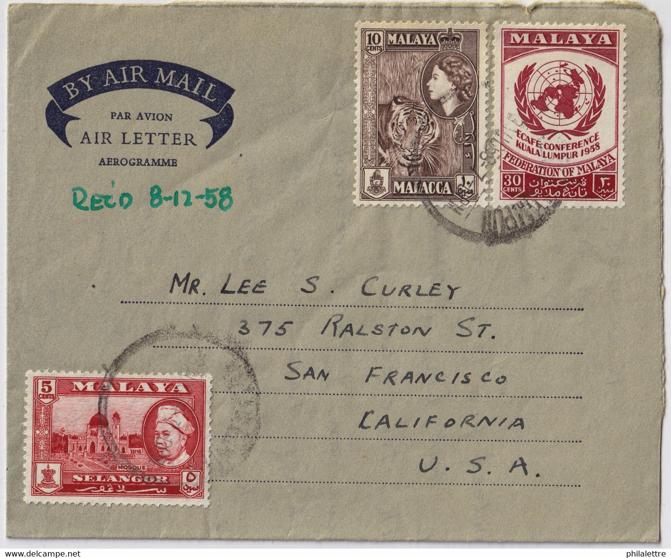 MALAISIE / MALAYSIA / SELANGOR 1958 Very Fine AIR LETTER From KUALA LUMPUR To San Francisco - Selangor