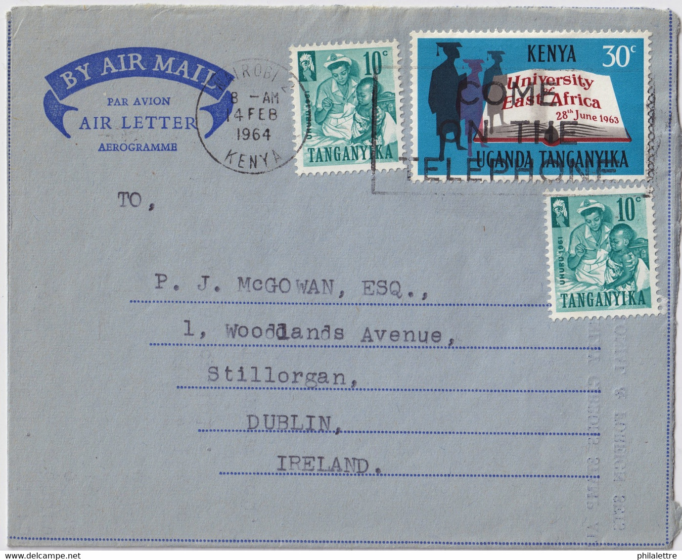 KENYA - 1964 - Very Fine AIR LETTER Used From NAIROBI To Dublin, Ireland - Kenya (1963-...)