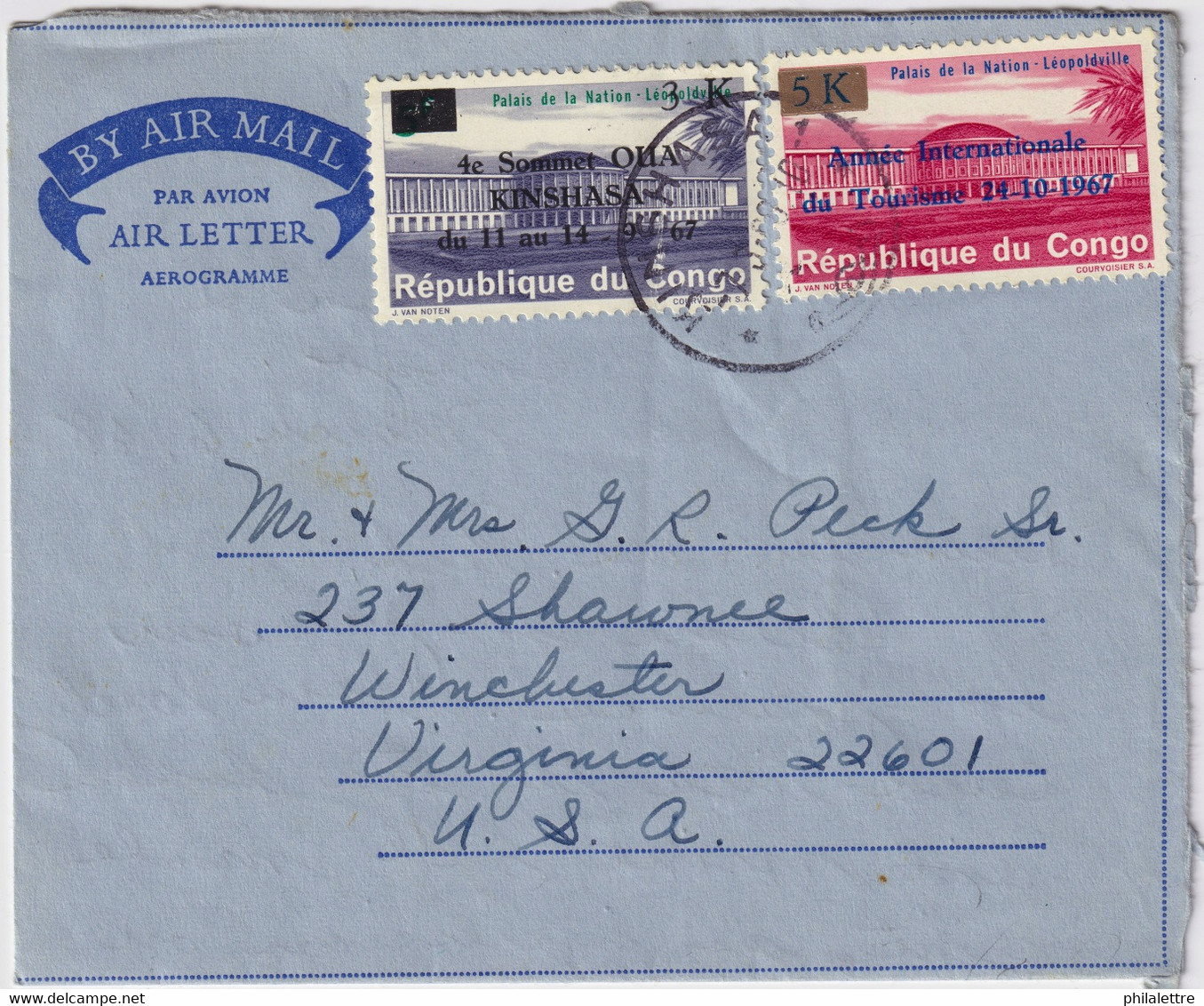 CONGO (Kinshasa) - 1964 - Very Fine AIR LETTER Used From KINSHASA To The USA - Storia Postale