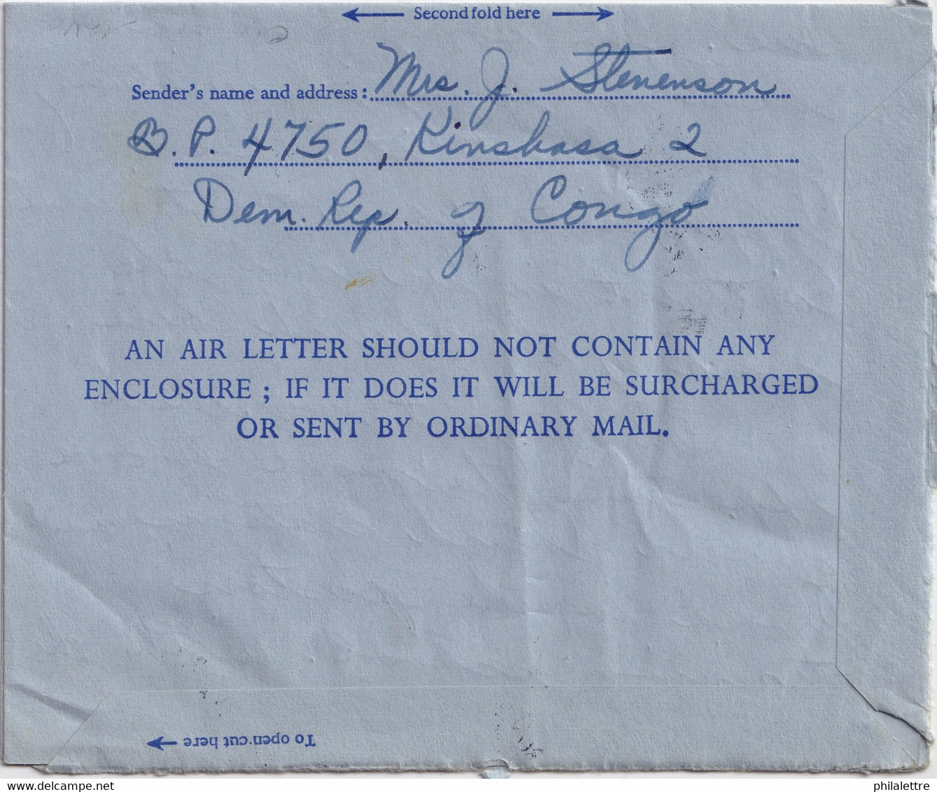 CONGO (Kinshasa) - 1964 - Very Fine AIR LETTER Used From KINSHASA To The USA - Briefe U. Dokumente