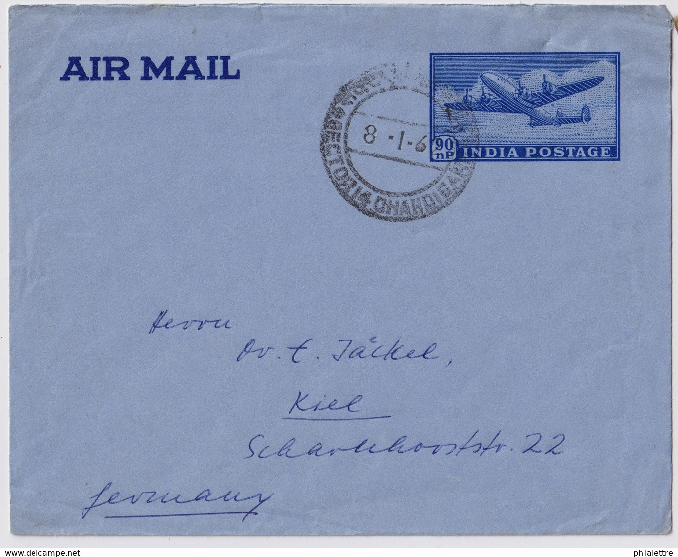 INDE / INDIA - 1962 - Air Mail Postal Envelope From CHANDIGARH To Kiel, Germany - Luchtpostbladen