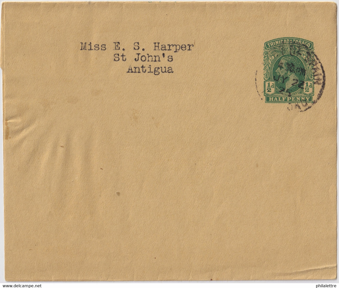 TRINIDAD - 1925 1/2d Postal Wrapper Used Port-of-Spain To St-John's, Antigua - Trinidad Y Tobago