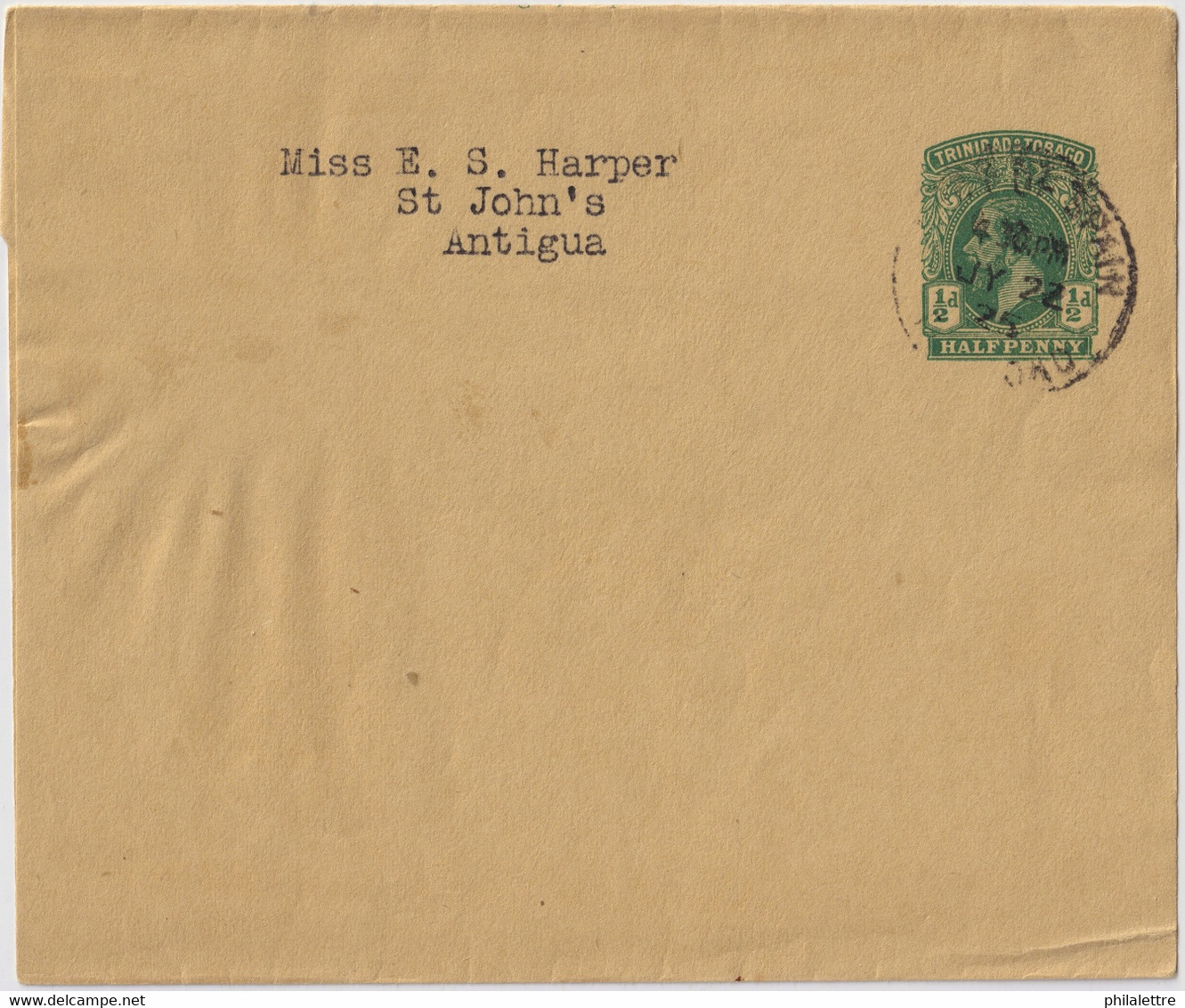 TRINIDAD - 1925 1/2d Postal Wrapper Used Port-of-Spain To St-John's, Antigua - Trinidad & Tobago (...-1961)