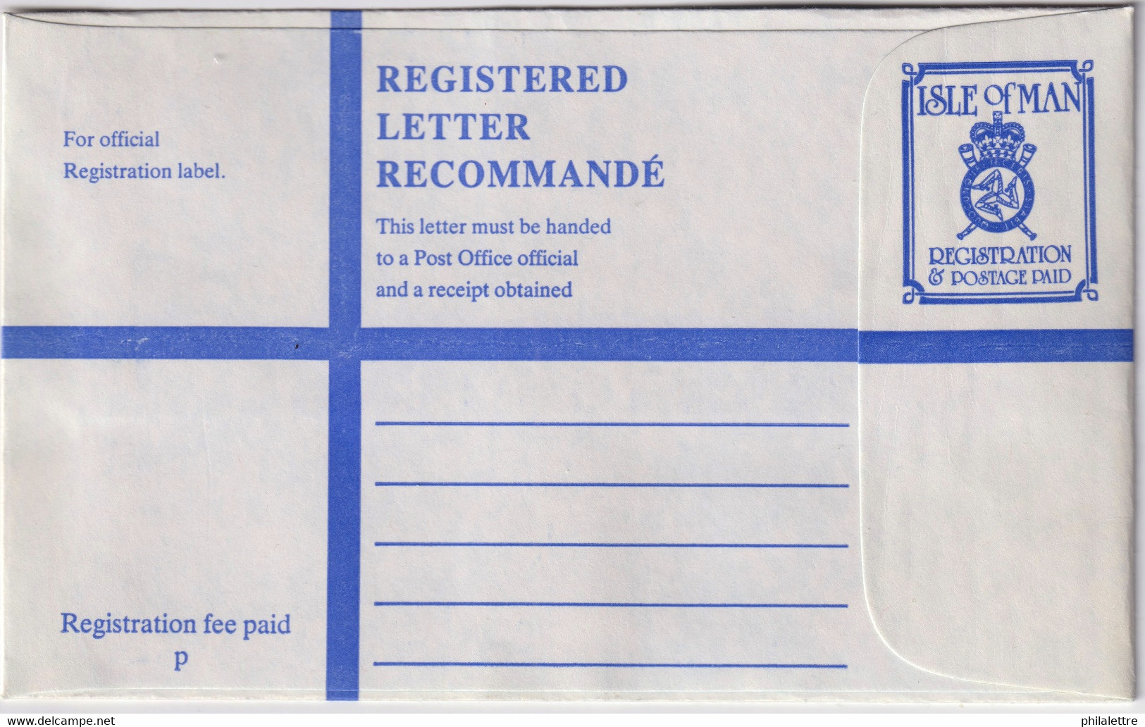 ISLE OF MAN - 1987 £1.35 Registered Postal Envelope - Size G - Mi.EU16A - Mint - Isla De Man