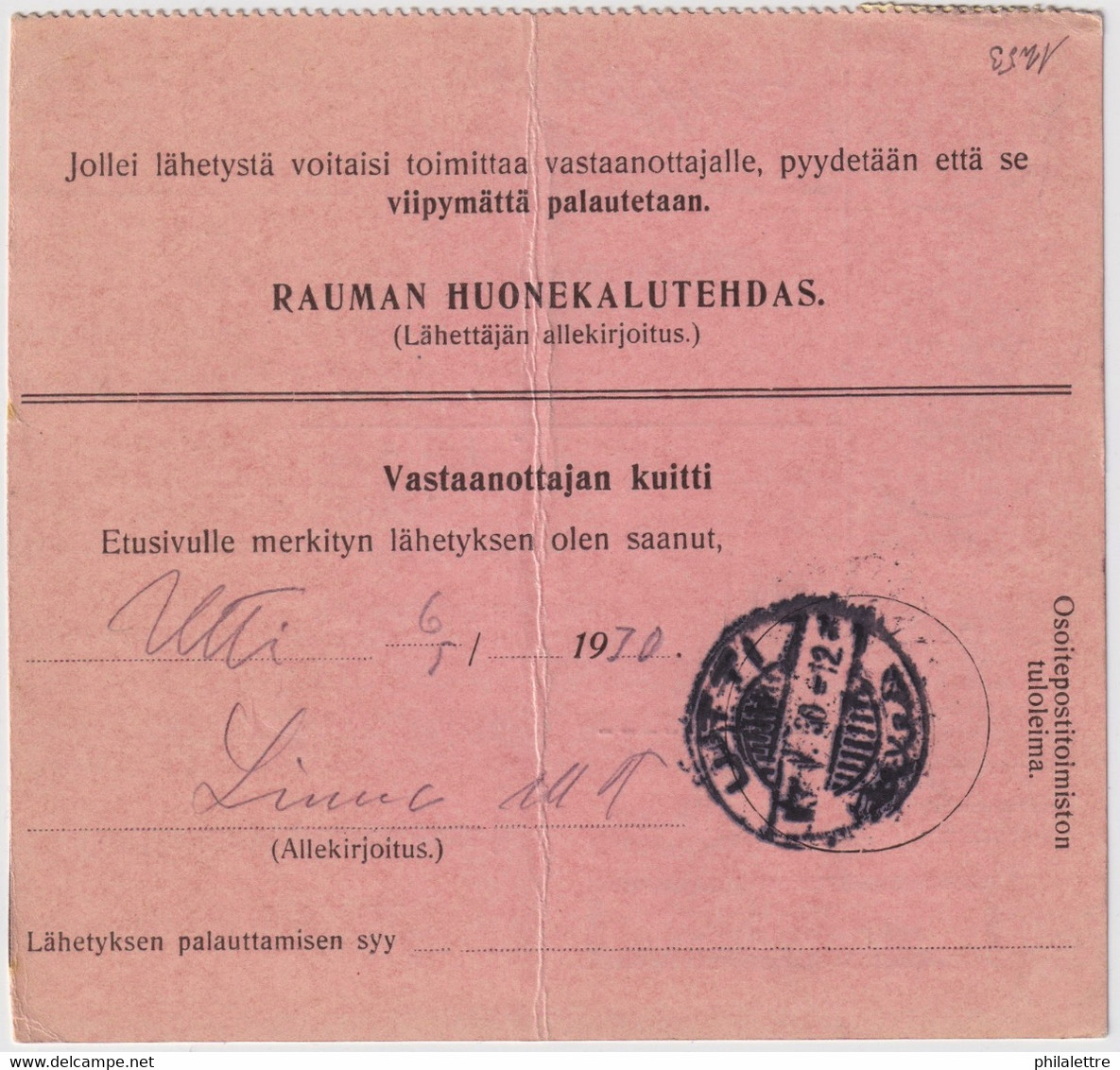 FINLANDE / SUOMI FINLAND 1930 RAUMA To UTTI - Postiennakko-Osoitekortti / COD Address Card - Brieven En Documenten