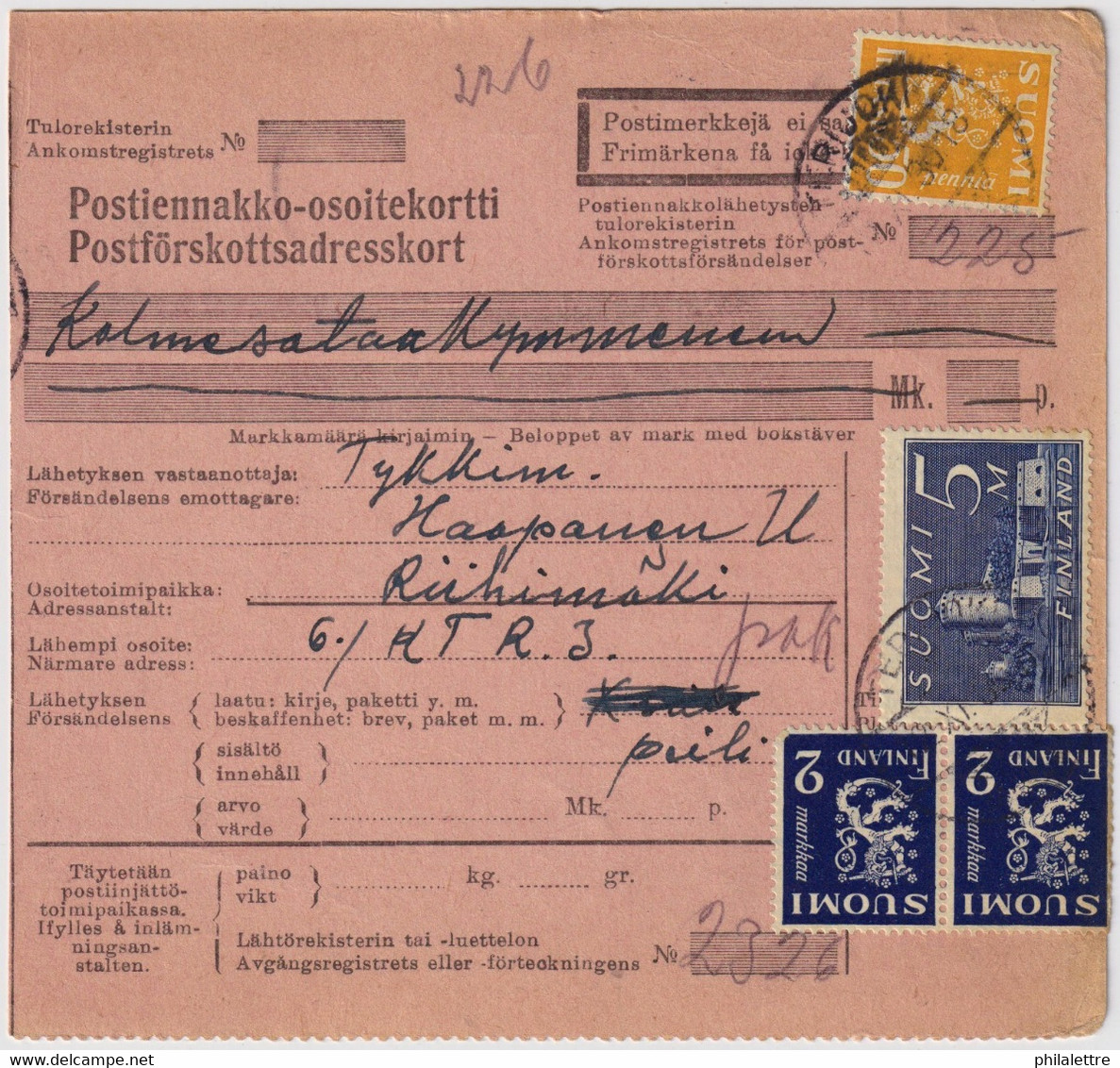 FINLANDE / SUOMI FINLAND 1930 TERIUOKI To RIIHIMÄKI - Postiennakko-Osoitekortti / COD Address Card - Briefe U. Dokumente