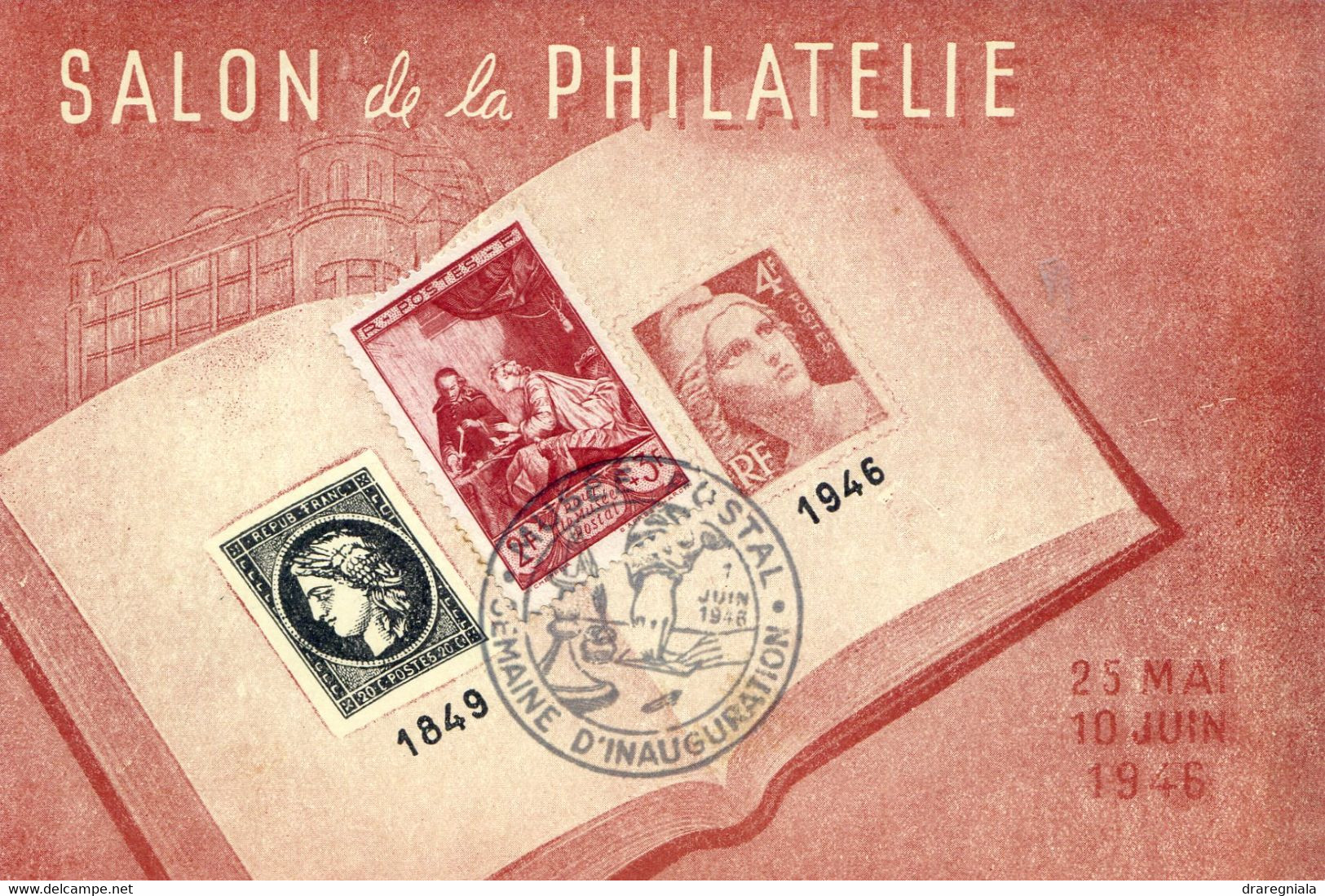 Cpa Salon De La Philatélie - Cachet Musée Potal - Semaine D'inauguration - 1946 - Bourses & Salons De Collections