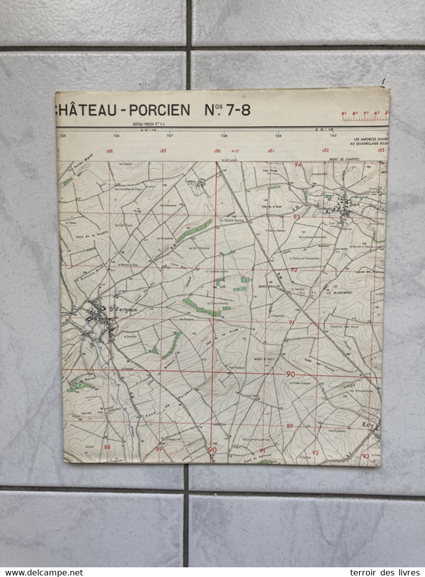 Carte IGN 1960 CHATEAU PORCIEN 7-8  SAINT FERGEUX ECLY BARBY HERPY CONDÉ LES NANTEUIL SUR AISNE GOMONT RECOUVRANCE SON H - Cartes Géographiques