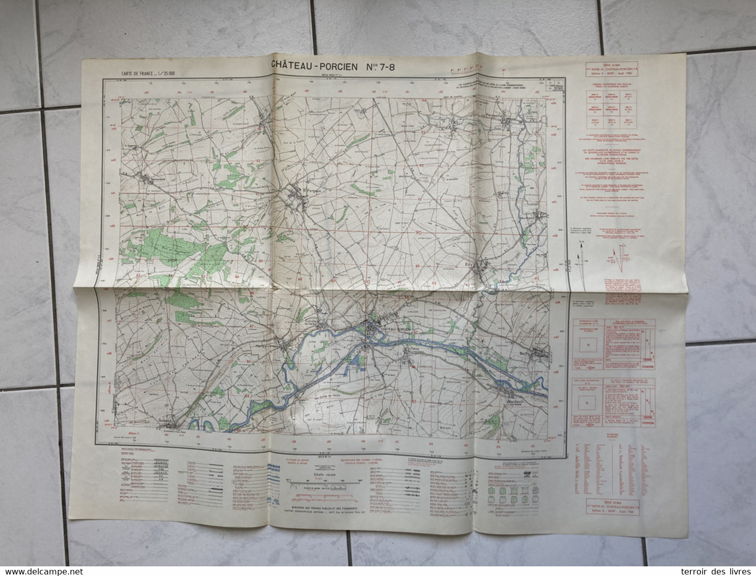 Carte IGN 1960 CHATEAU PORCIEN 7-8  SAINT FERGEUX ECLY BARBY HERPY CONDÉ LES NANTEUIL SUR AISNE GOMONT RECOUVRANCE SON H - Cartes Géographiques