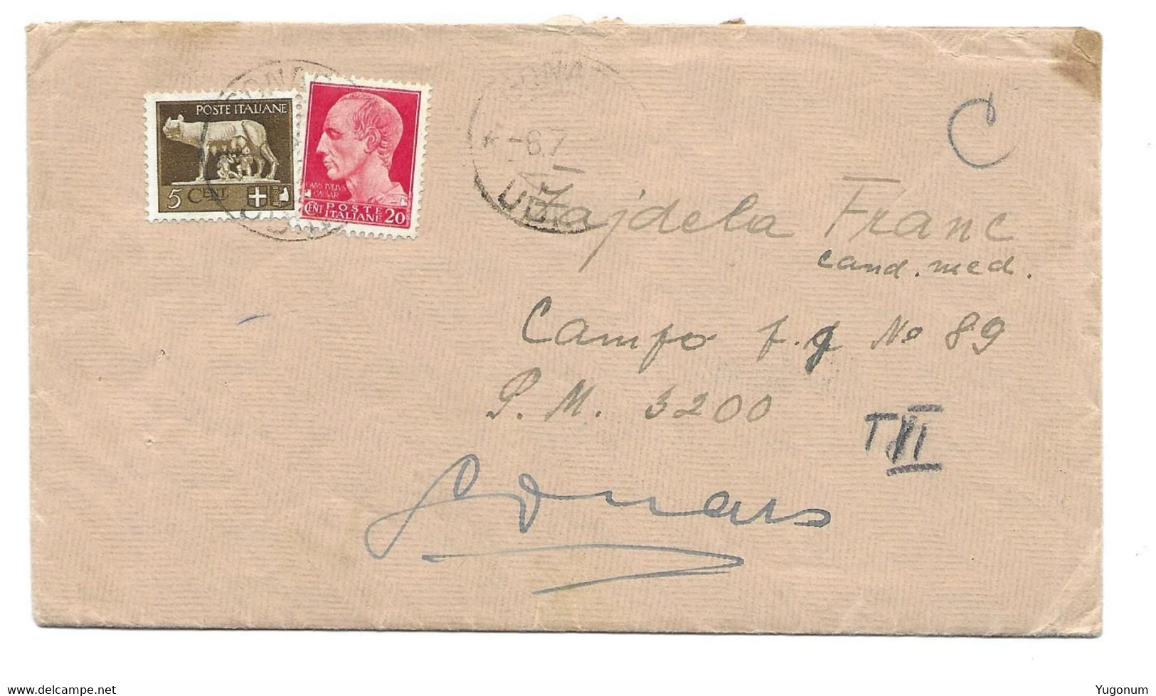 ITALY WWII 1942 Letter Sent From LUBIANA -> Concenetration Camp No 89 GONARS  (No 2156) - Ljubljana