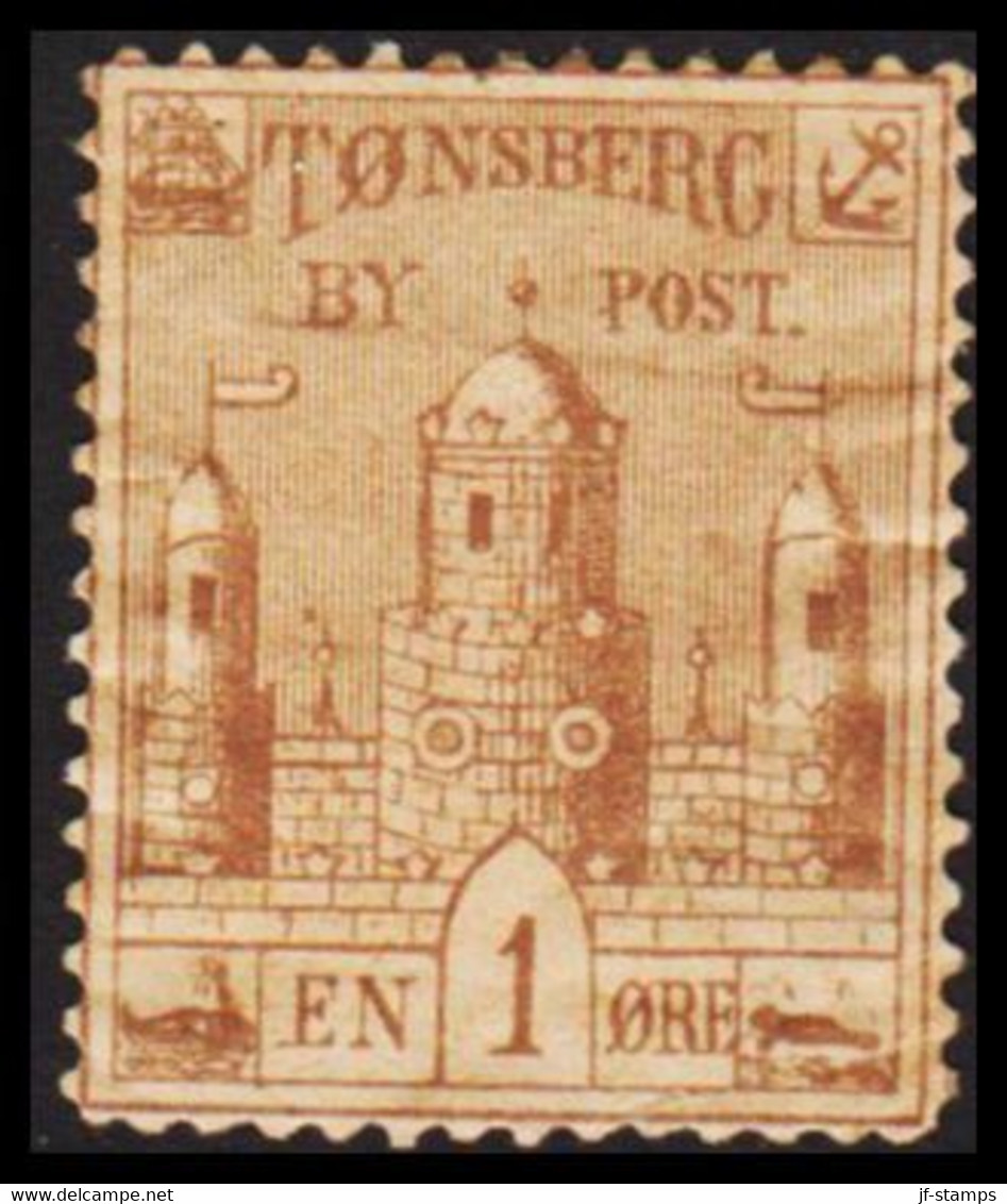 1888. NORGE. TØNSBERG BY POST EN ØRE. Perforated. Hinged.  - JF529841 - Local Post Stamps