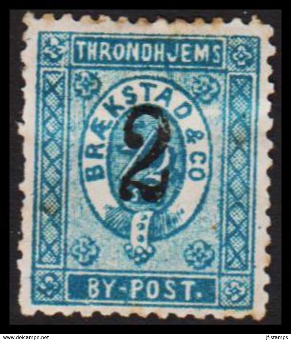 1888. NORGE. THRONDHJEMS BRÆKSTAD & Co BY-POST 2 On ½. Perforated. Hinged.  - JF529844 - Local Post Stamps