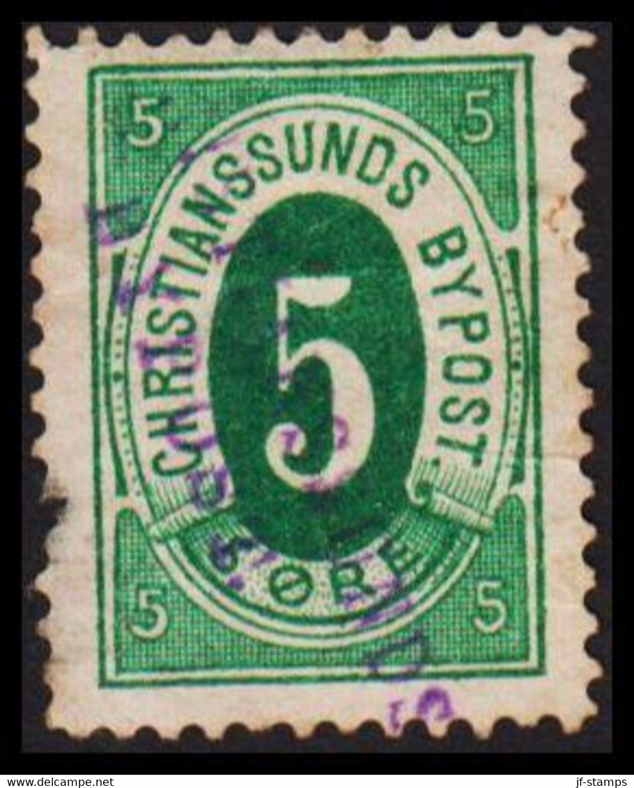 1888. NORGE. CHRISTIANSSUNDS BYPOST 5 ØRE. Linie-cancel. Defect.  - JF529850 - Local Post Stamps