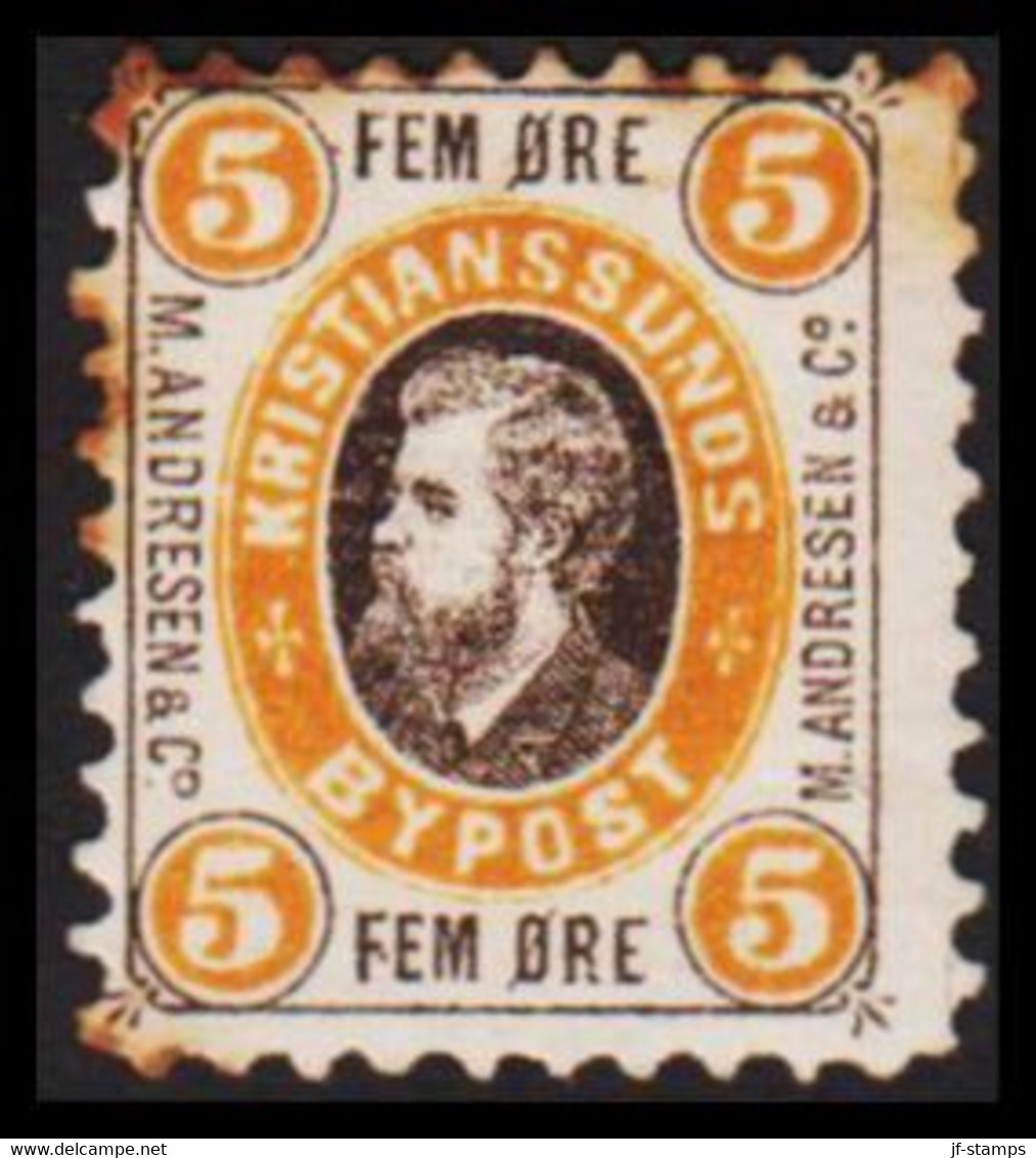 1888. NORGE. KRISTIANSSUNDS BYPOST 5 ØRE. M. ANDERSEN & Co. Thin.  - JF529851 - Local Post Stamps