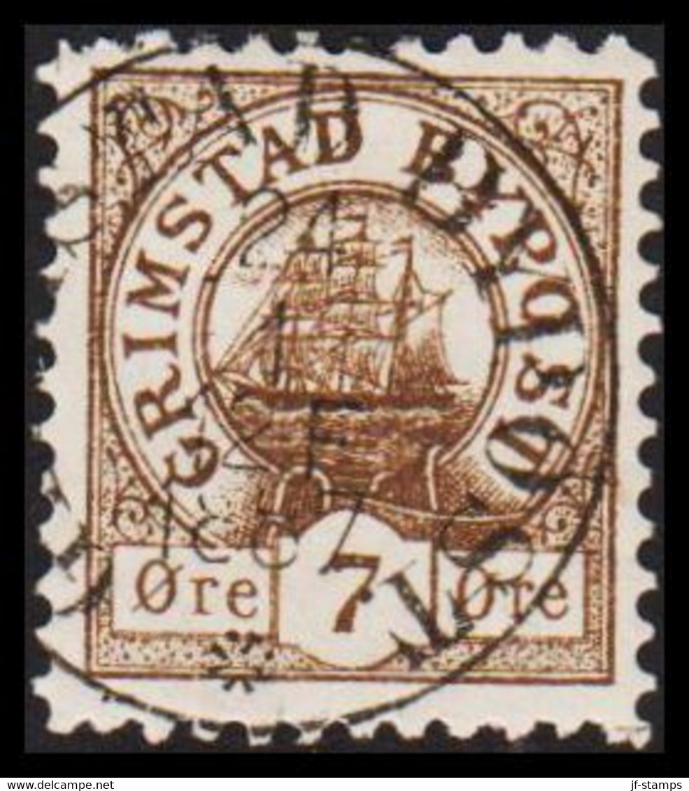 1887. NORGE. GRIMSTAD BYPOST 7 ØRE Luxus Cancel . Unusual Stamp.  - JF529856 - Emisiones Locales