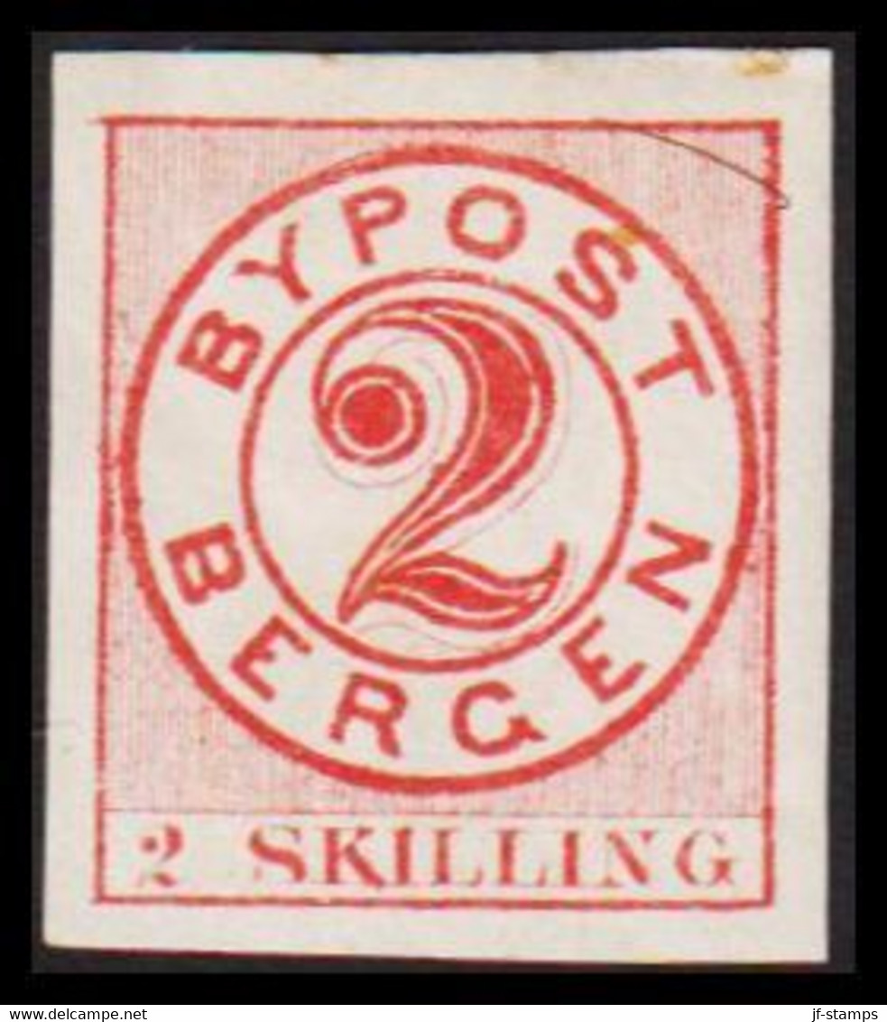 1888. NORGE. BERGEN BYPOST 2 SKILLING. Imperforated. Hinged.  - JF529861 - Emissioni Locali