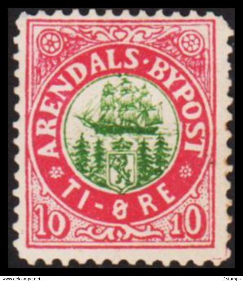 1888. NORGE. ARENDAHLS BYPOST TI ÖRE. Hinged.  - JF529864 - Emisiones Locales