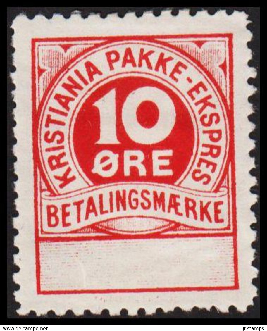 1888. NORGE. KRISTIANIA PAKKE-EKSPRES 10 ØRE BETALINGSMÆRKE. No Gum. Very Rare Stamp.  - JF529867 - Lokale Uitgaven