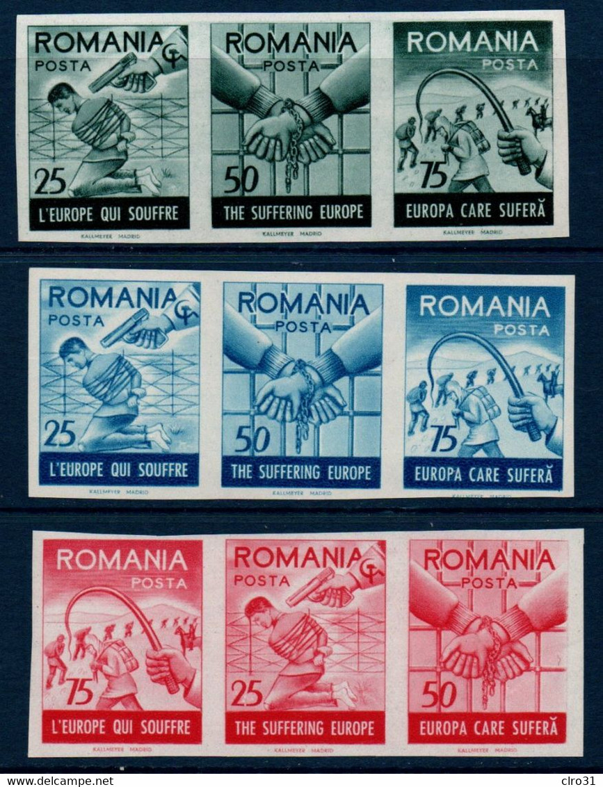 EUR  Roumanie Emission "des Dissidents" De 1959 : 3 Bandes De Timbres En 3 Langues Non  Dentelés ** MNH - 1959