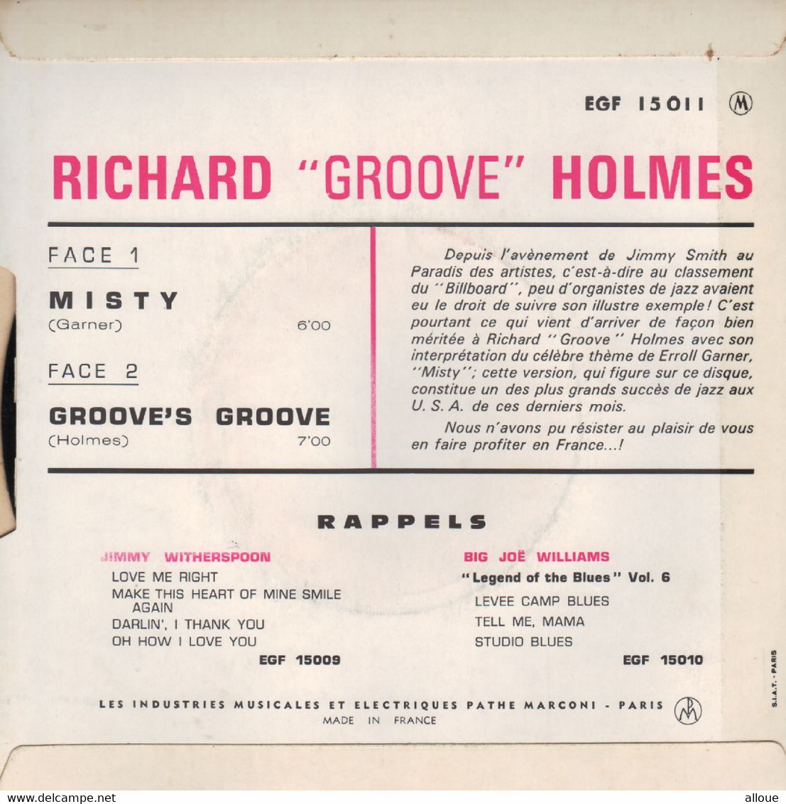 RICHARD "GROOVE" HOLMES (MOD JAZZ)  - FR EP - MISTY + 1 - Jazz