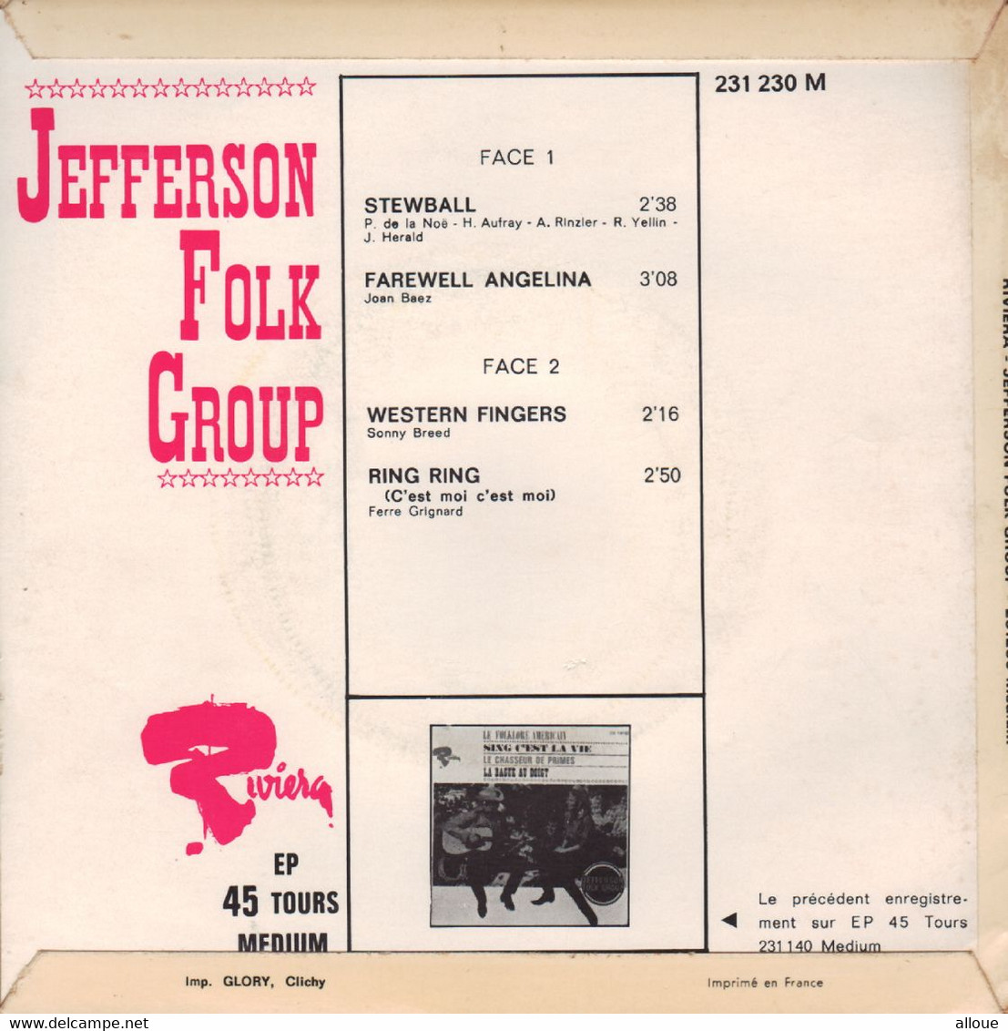 JEFFERSON FOLK GROUP - FR EP - STEWBALL + 3 - Country En Folk