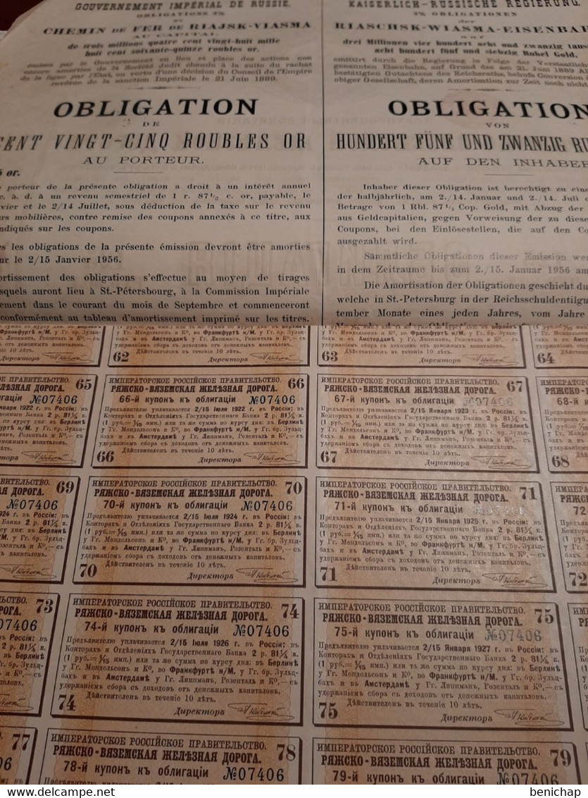 Russie - Compagnie Du Chemin De Fer De Riajsk-Viasma - Obligation Or De 125 Roubles - St-Pétersbourg 1889. - Russland