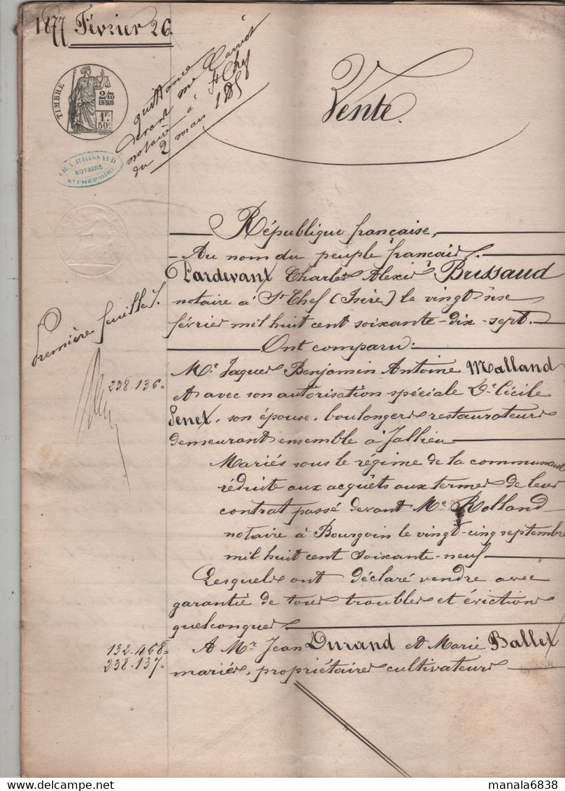 Vente 1877 Malland Jallieu Durand Ballet Crucilleux Lance Deschamps - Manuskripte