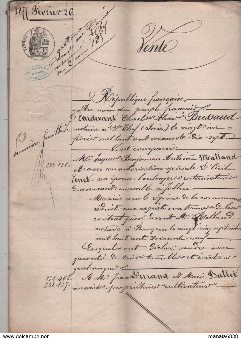 Vente 1877 Malland Jallieu Durand Ballet Crucilleux Lance Deschamps - Manuscrits