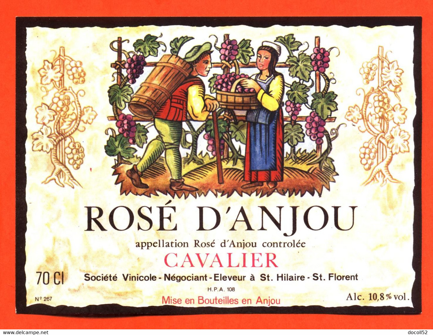 Etiquette Neuve De Vin Rosé D'anjou Celliers à Saint Hilaire Saint Florent - 75cl - Rosés