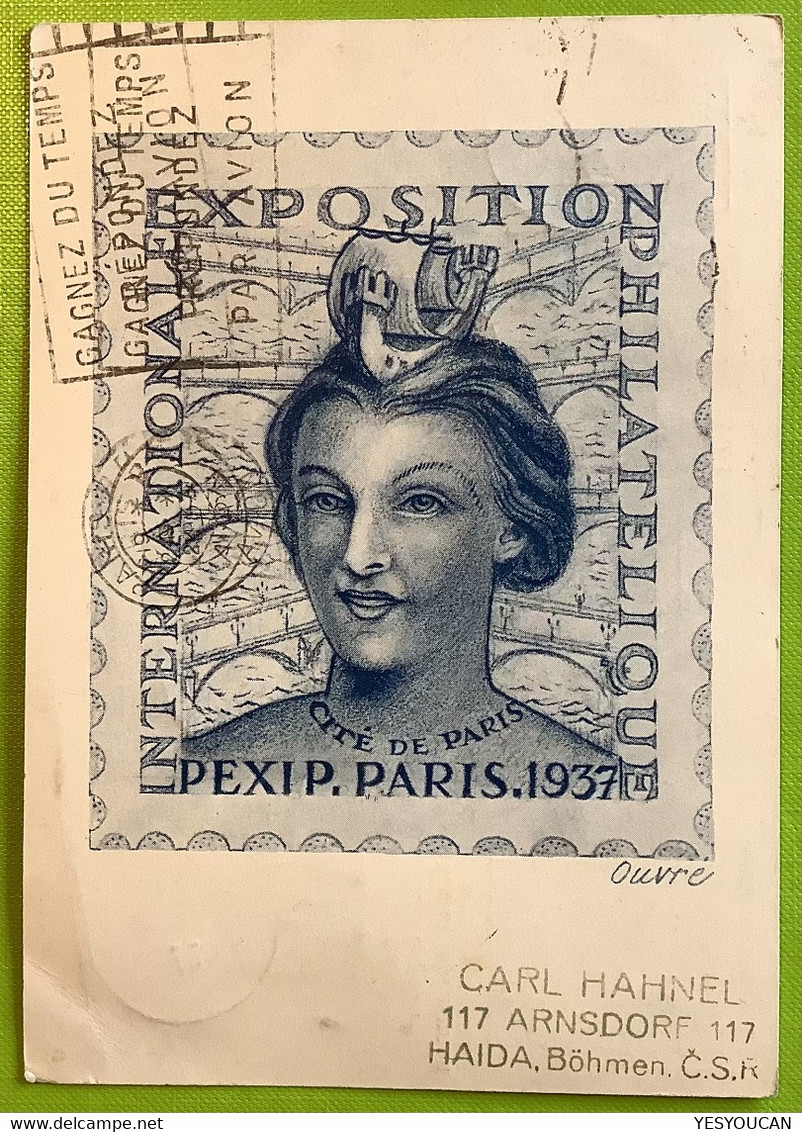 PEXIP PARIS 1937 Tarif Imprimé Par Avion R ! France Entier Postal C.p Semeuse>Dauborn (Wiesbaden Exposition Philatelique - Cartes Postales Types Et TSC (avant 1995)